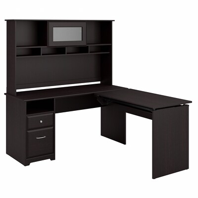 Bush Furniture Cabot 36-42H 3 Position L Shaped Sit to Stand Desk with Hutch, Espresso Oak (CAB045