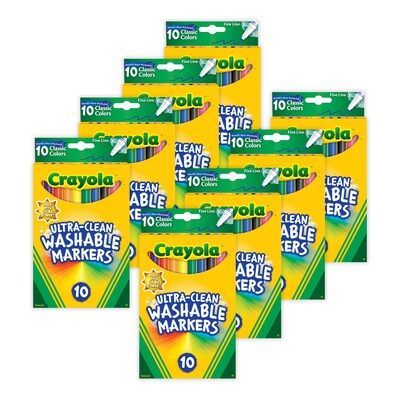Crayola Ultra-Clean Washable Kids Marker, Fine Tip, Assorted Colors, 10/Pack, 8 Packs/Bundle (BIN587