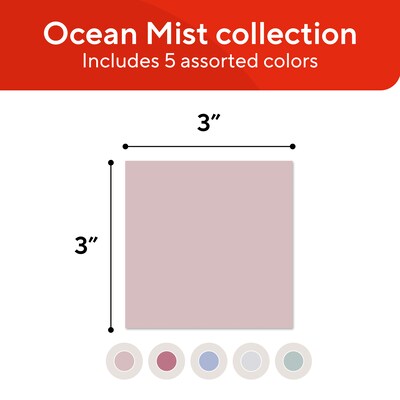 Staples Pop-up Sticky Notes, 3" x 3", Ocean Mist Collection, 100 Sheets/Pad, 18 Pads/Pack (ST62873V-CC)