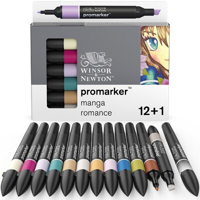 Winsor & Newton Promarker Dual-Tip Alcohol Based Marker, Manga Romance, 12/Pack (WNX0290161)