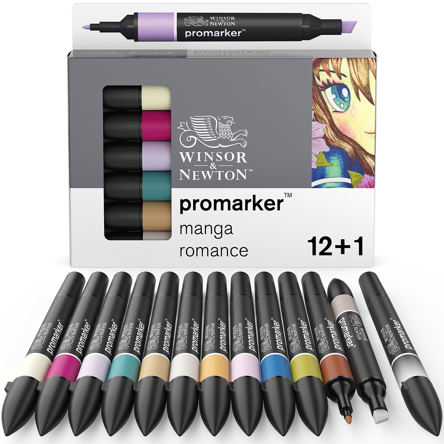 Winsor & Newton Promarker Dual-Tip Alcohol Based Marker, Manga Romance, 12/Pack (WNX0290161)