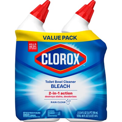 Clorox Disinfecting Toilet Bowl Cleaner with Bleach, Rain Clean Scent, 24 Oz., 2/Pack, 6 Packs/Carton (30924)
