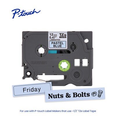Brother P-touch Laminated Label Tape, 1/2" x 13.1', Black on Pastel Blue (TZeMQ531)