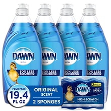 Dawn Ultra Liquid Dish Soap with Sponge, Original Scent, 19.4 oz., 4/Carton (89271)