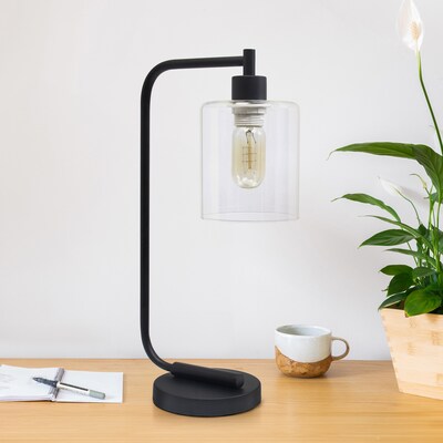Creekwood Home Vintage Vantage 18.8" Minimalist Industrial Curved Arm Desk Lamp, Feit LED Bulb, Black (CWD-1013-BK-LB)