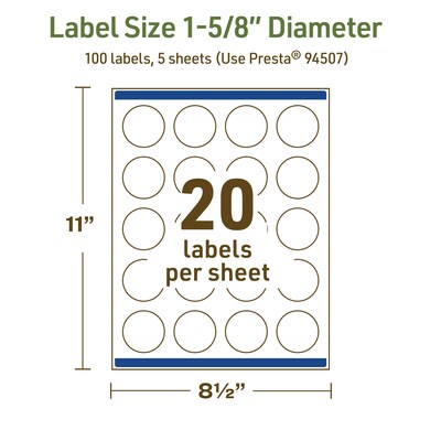 Avery Dissolvable Circle Multipurpose Labels, 1-5/8" Dia., Off-white, 100/Pack (94507)