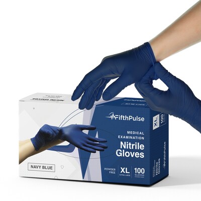 FifthPulse Powder Free Nitrile Gloves, Latex Free, X-Large, Navy Blue, 100/Box (FMN100213)