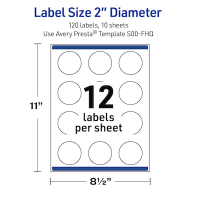Avery Circle Multipurpose Labels, 2" Dia., White, 120/Pack (19479370430)