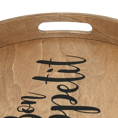 Elegant Designs "Bon Appetit" Decorative 13.75" Round Wood Serving Tray w/ Handles, Natural Wood (HG2013-NBA)