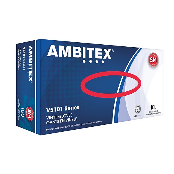 Ambitex® Disposable Gloves, Vinyl, Small, Clear, Powdered, 3 mil, 100/Bx (VSM5101)
