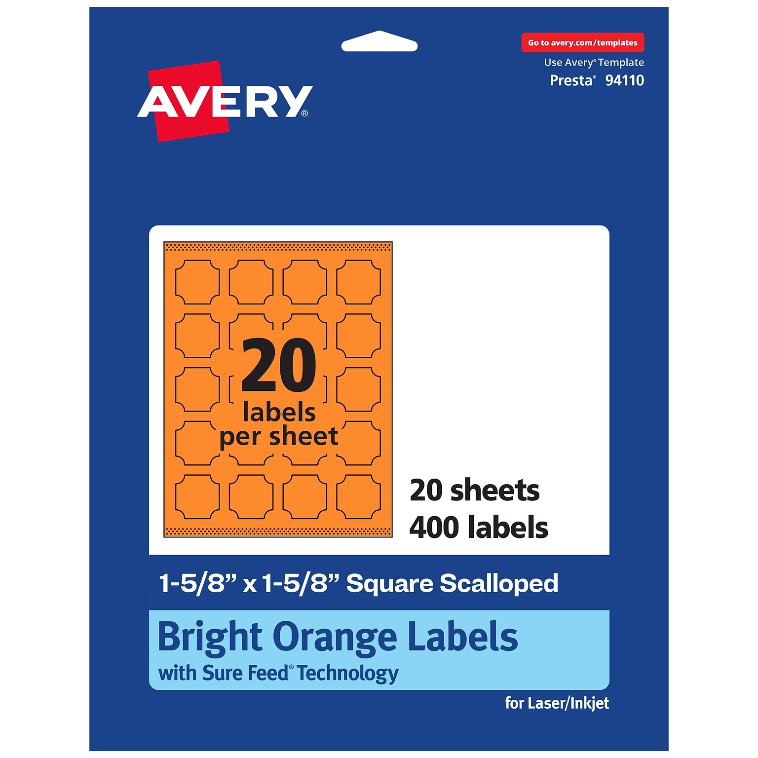 Avery Decorative Edge Multipurpose Labels, 1-5/8 x 1-5/8, Bright Orange, 400/Pack (94110)