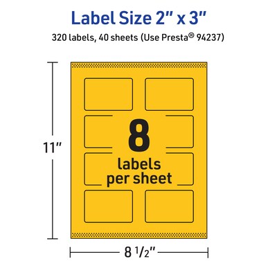 Avery Laser/Inkjet Rectangle Multipurpose Labels, 2" x 3", Bright Yellow, 320/Pack (94237)
