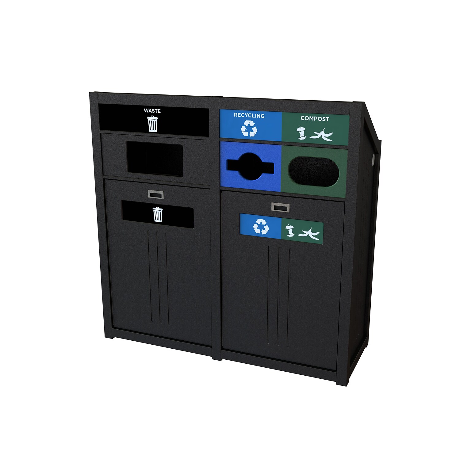 CleanRiver PTZ Three-Stream Recycling Station, 72 Gallon, Black (PTZ72-3-WRC-BK)