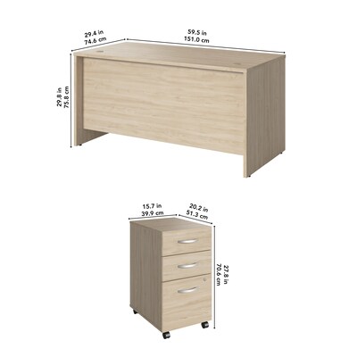 Bush Business Furniture Studio C 60"W Office Desk with Drawers, Natural Elm (STC014NESU)