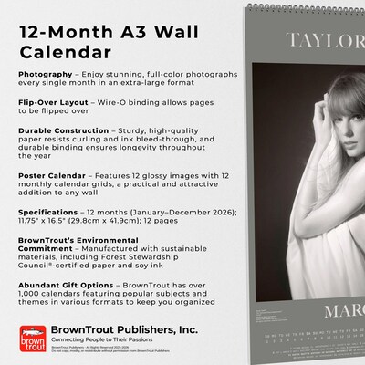 2026 BrownTrout Taylor Swift 11.69" x 16.53" Monthly Wall Calendar (9798330707737)