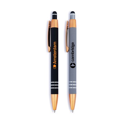 Custom Penny Stylus Satin Soft Touch Click Metal Pen With Copper Accents