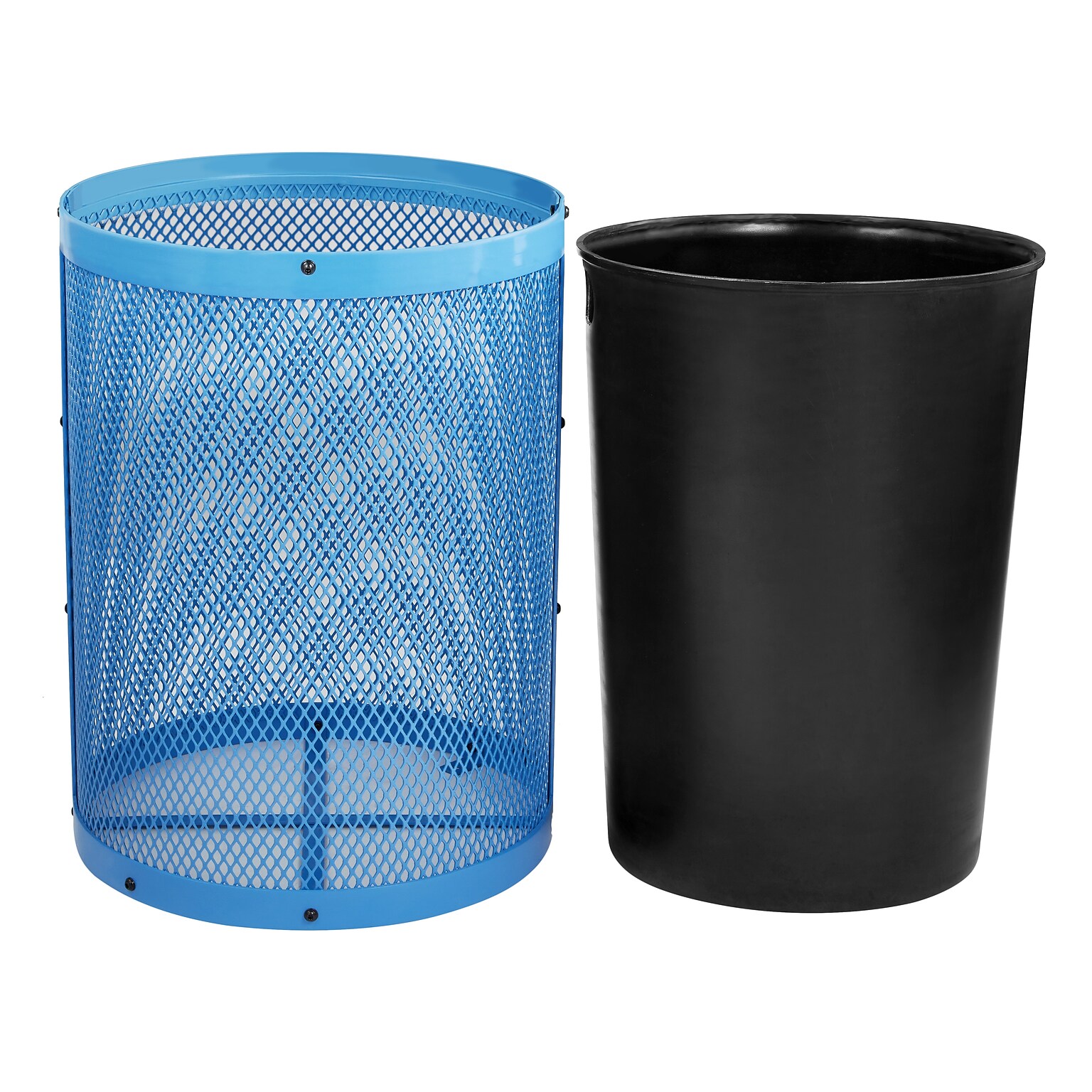 Alpine Industries 4460 Series Steel Mesh Outdoor Trash Can with Liner, 36 Gallon, Blue (ALP4460-01-BLU)