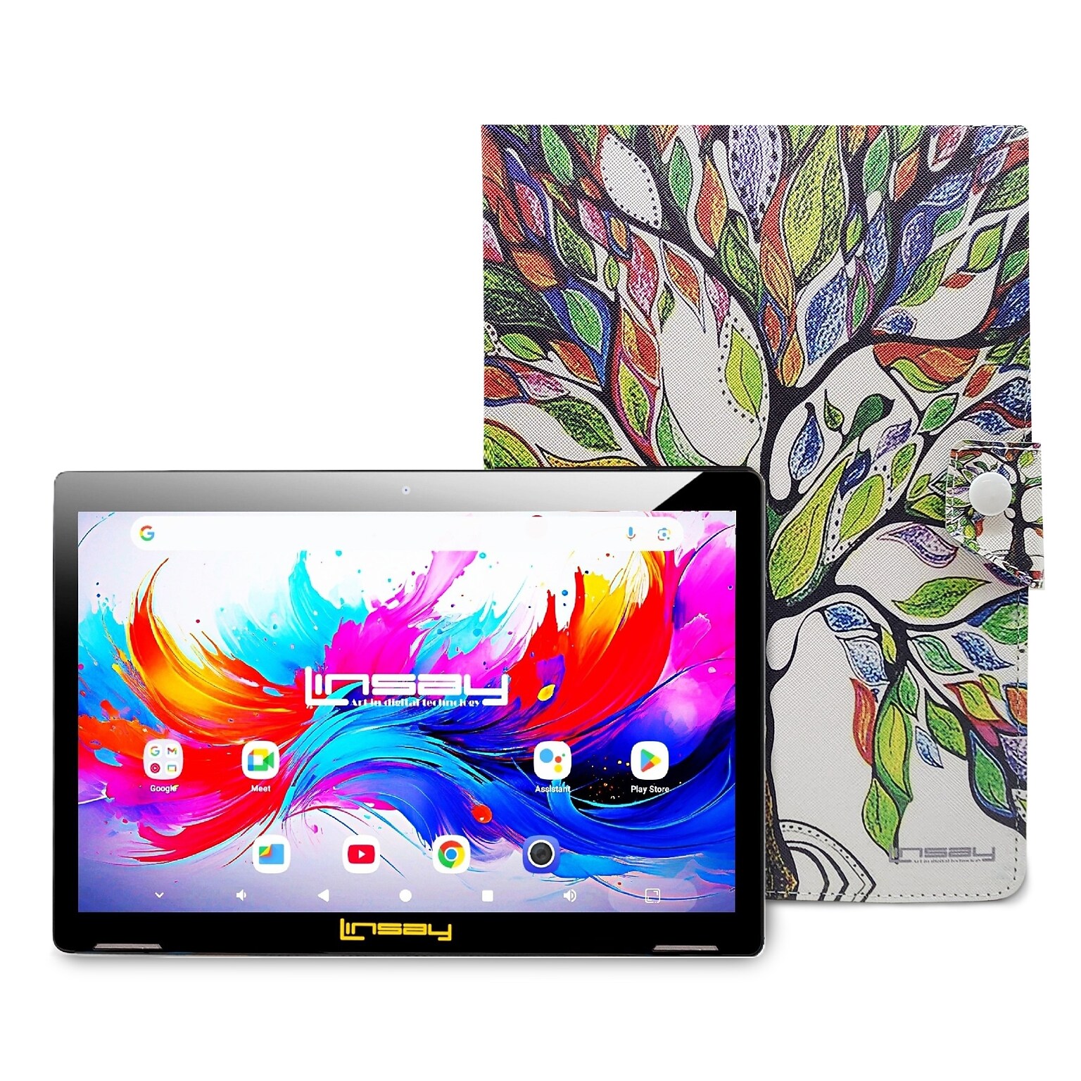 LINSAY F10 Series 10.1 Tablet, Wi-Fi, Octa Core, 256GB eMMC, Android 15, Tree Marble Case (F10IPGCTREPLUS)