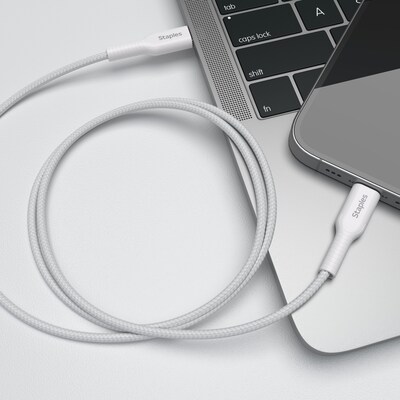 Staples TECH USB-C to USB-C Charging Cable, 6.5 ft., White, 5/Pack (ST62315)