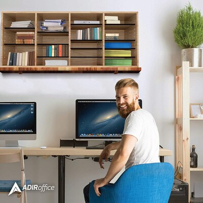 AdirOffice 500 Series 24-Compartment Literature Organizers, 39.3 x 11.8, Medium Oak, 2/Pack (500-2