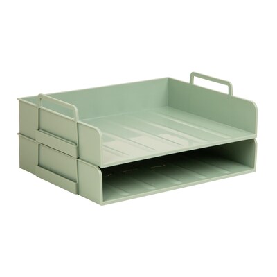 Staples Plastic Side Loading Stackable Letter Tray, Letter Size, Sage Green, 2/Pack (ST63885)
