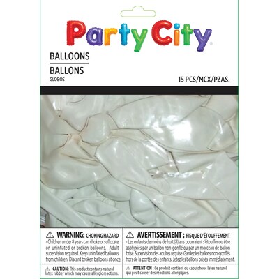 Party City 11 Latex Balloons, Frosty White, 15/Pack (AM113252-08-P)