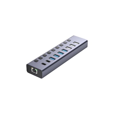 4XEM 10-Port USB 3.0 Hub with Gigabit Ethernet, Gray (4XHBC006)