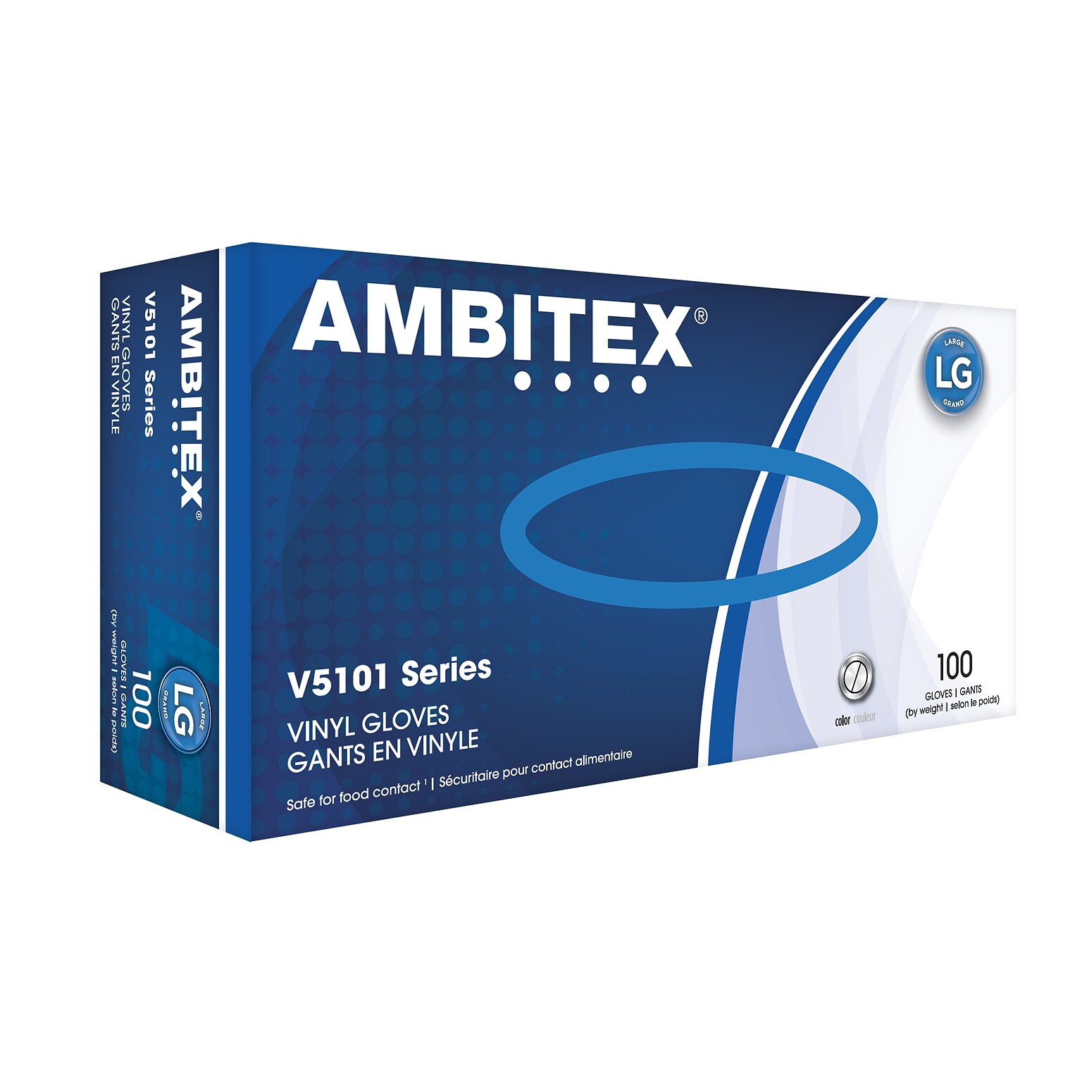 Ambitex V5101 Series Latex Free Clear Vinyl Gloves, Large, 100/Box (VLG5101)