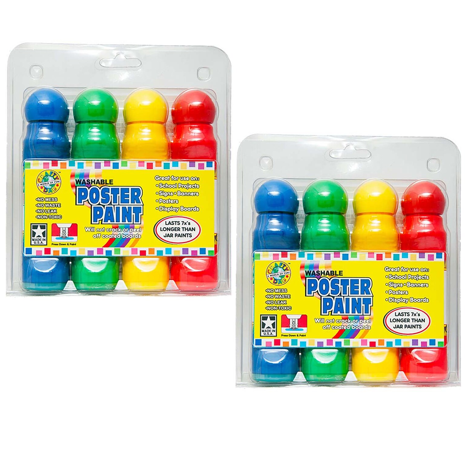 Crafty Dab Washable Poster Paint Markers, Foam Tip, Assorted Colors, 4/Pack, 2/Bundle (CV-78819-2)