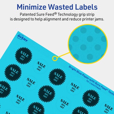 Avery Printable Burst Multipurpose Labels, 1", Bright Blue, 3840/Box (94606)