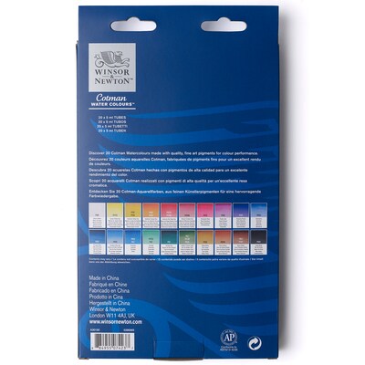 Winsor and Newton Cotman Watercolor Paint Tube Set, Assorted Colors, 5 mL, 20/Set (WNX0390665)