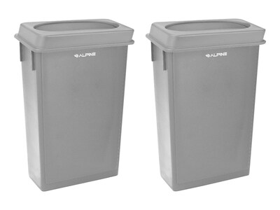 Alpine Polypropylene Trash Can with Drop-Slot Lid, 23 Gallon, Gray, 2/Pack (ALP477-GRY-PKG2-2)