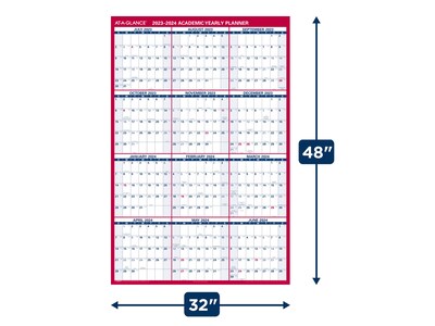 2023-2024 AT-A-GLANCE 48" x 32" Academic Yearly Wet-Erase Wall Calendar, Reversible, Red (PM36AP-28-24)