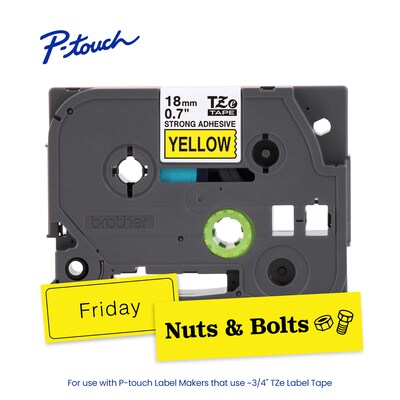 Brother P-touch Strong Adhesive Laminated Label Tape, ~3/4" x 26.2', Black on Yellow (TZeS641)