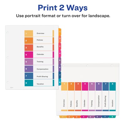 Avery Ready Index Table of Contents Extra-Wide Paper Dividers, 1-8 Tab, Multicolor (11163)