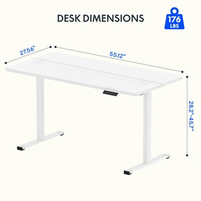 FlexiSpot ET155E 55"W Electric Rectangular Adjustable Standing Desk, White