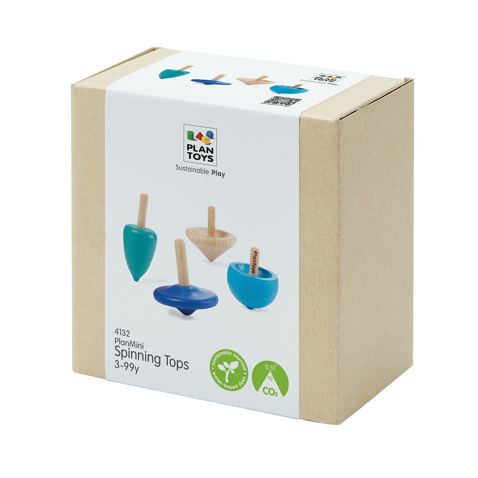 Plan Toys Wooden Mini Spinning Tops, Blue, 4/Pack (PTS4132)
