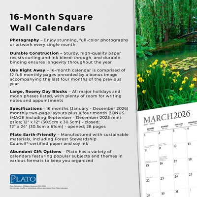 2026 Plato Monet's Garden 12" x 12" Monthly Wall Calendar (9798330706877)