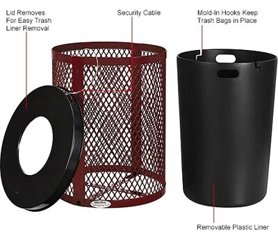 Global Industrial Outdoor Diamond Steel Trash Can w/ Flat Lid, 36 Gallon, Red (261924RD)