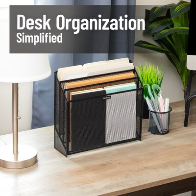 Mind Reader Metal Vertical Desktop Organizer Letter Tray, Black (LETDIV-BLK)