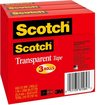 1/2x36 yds 3M Clear Scotch Tape, 1 Core, Single Roll