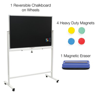 Excello Global Products Double Sided Magnetic Mobile Chalkboard, 48 x 32, White Frame (EGP-HD-0548