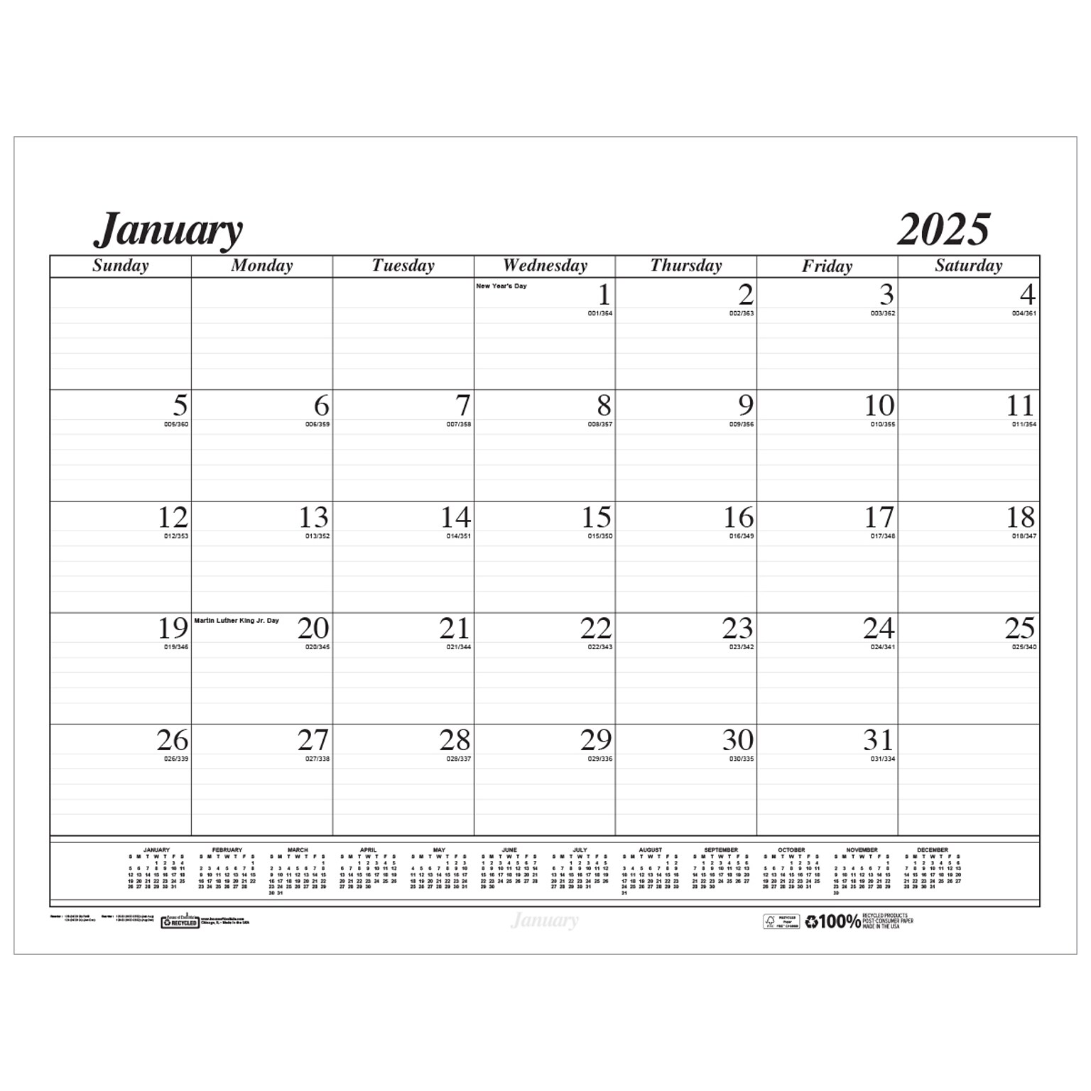 2025 House of Doolittle Economy 17 x 22 Monthly Desk Pad Calendar Refill, White/Black (126-25)