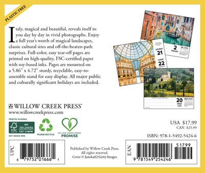 2026 Willow Creek Italy 6.2 x 5.4 Day-to-Day Calendar (54246)