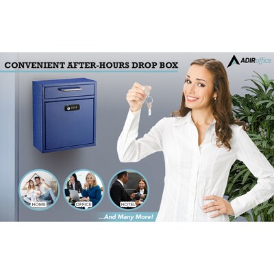 AdirOffice Ultimate Locking Wall Mounted Drop Box with Key and Combination Lock, Medium, Blue (631-05-BLU-KC-PKG)