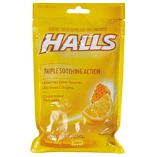 Halls Triple Action Cough Drops, Honey Lemon, 48/Pack (62183/5306-OWN)