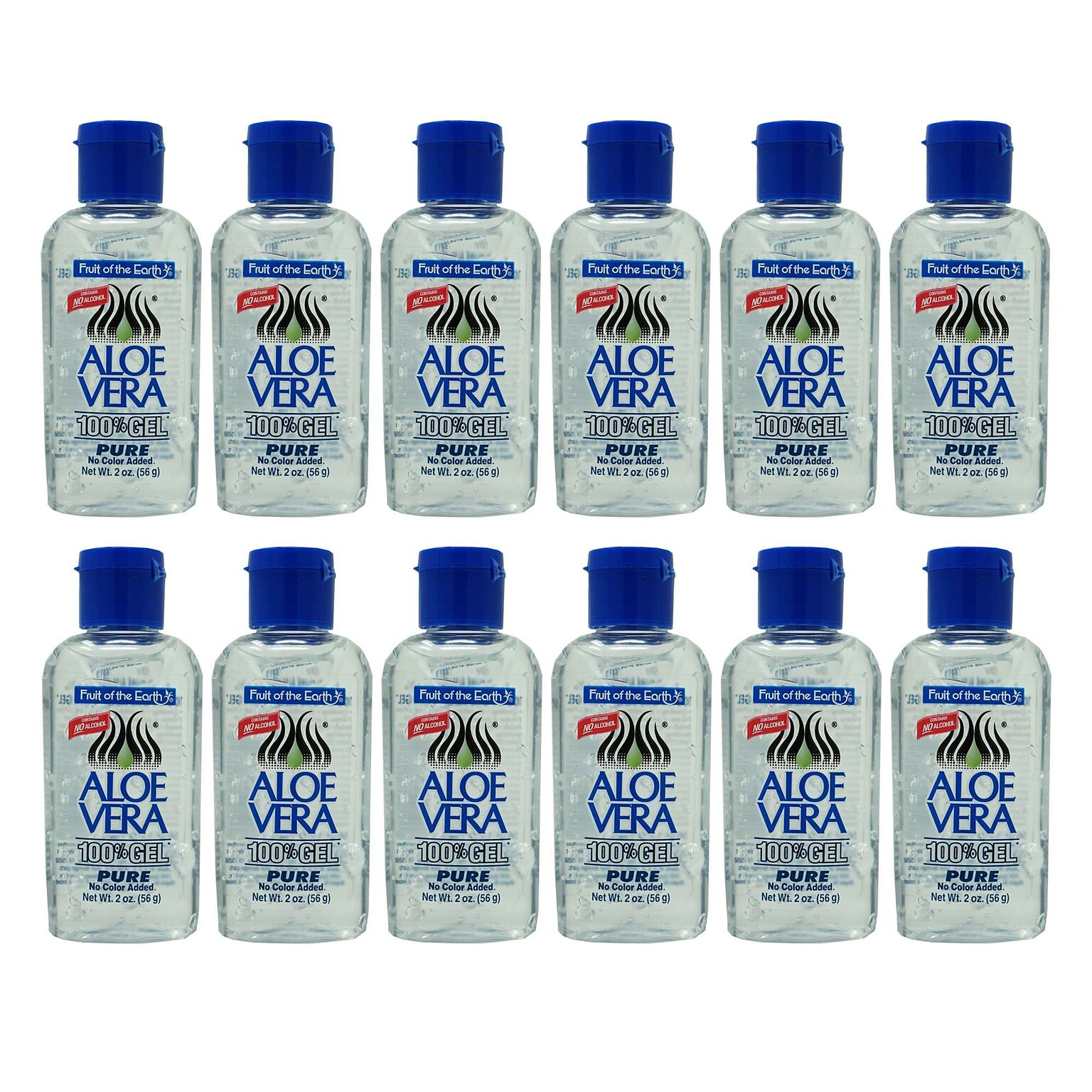 Fruit of the Earth 100% Pure Aloe Gel, 2 oz Travel Size Bottle, 12 Bottles/Bag, 12 Bags/Carton