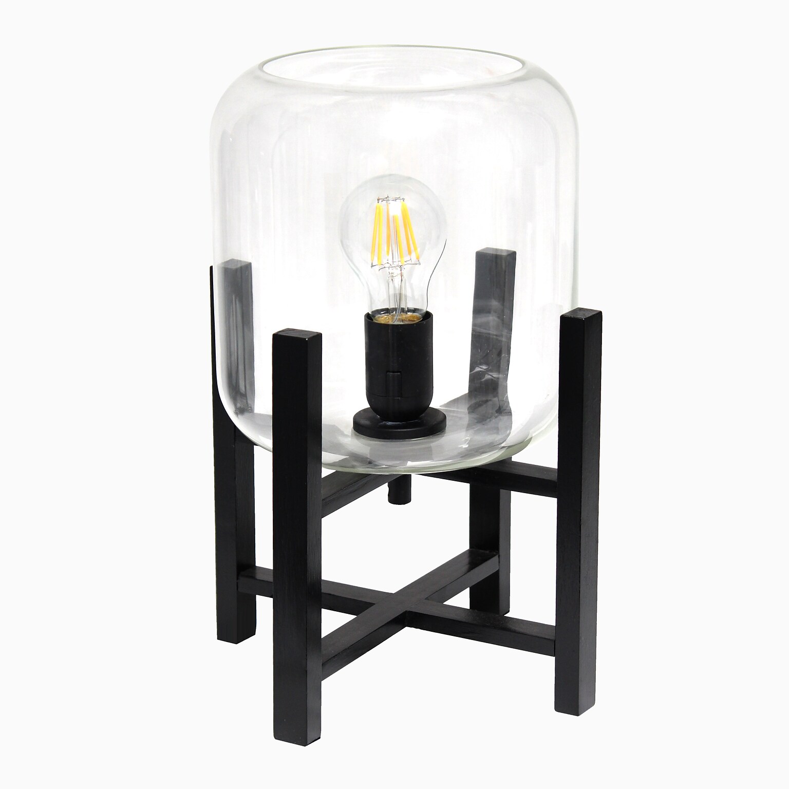 Simple Designs Black Wood Mounted Table Lamp with Clear Glass Cylinder Shade (LT1068-CLR)