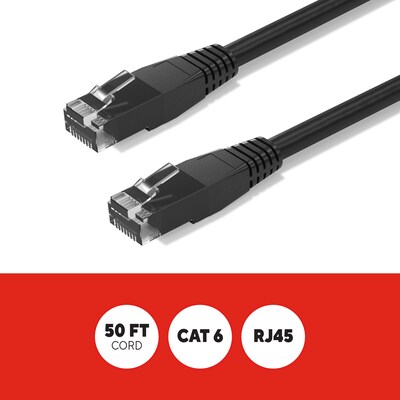 Staples TECH 50 ft. Cat-6 Ethernet Cable, Male to Male, Black, 10/Pack (ST62459)