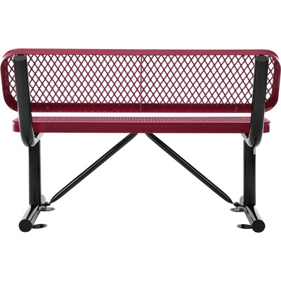 Global Industrial 4' Outdoor Steel Bench w/ Backrest, Expanded Metal, Red (695743RD)
